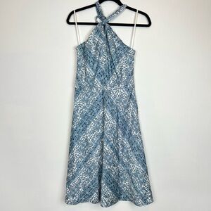 Loft Halter Top Dress Mosaic Mediterranean Print side zip cotton size 4